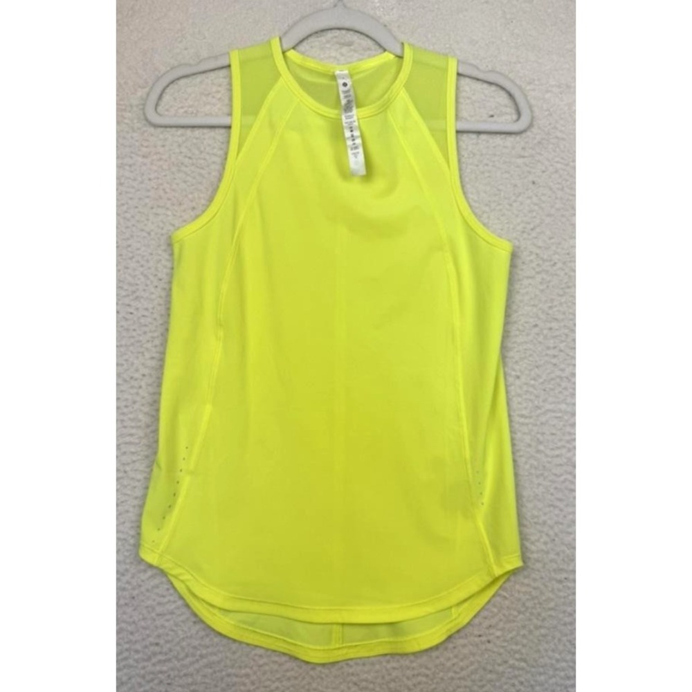 Lululemon Tank Womens 2 Yellow High Neck Mesh‎ Athletic Running Top LW1CYHS